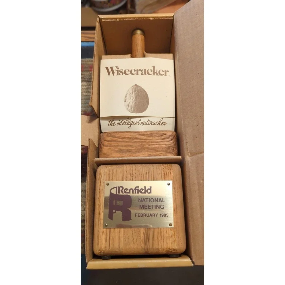 NOS Wise Cracker Nutcracker Handcrafted USA 1983 Mallet Brass Oak Wood Promotion